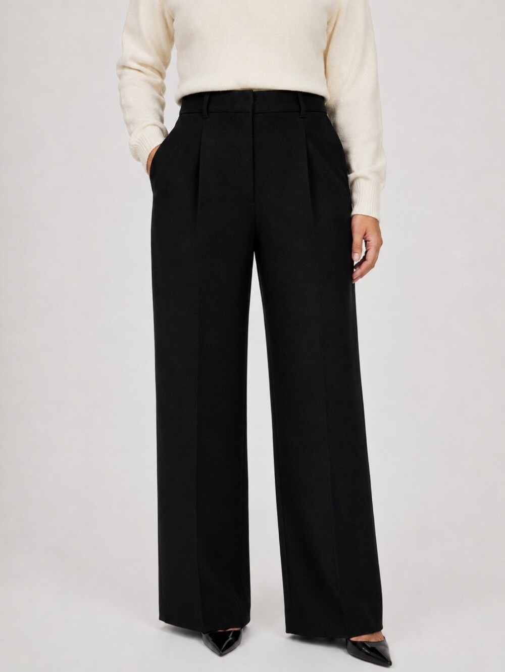 Aritzia Wilfred The Effortless Pant Black Wool Cashmere Italian Trouser Size 10